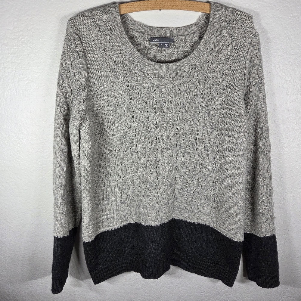 Vince Grey Colorblock Cable Knit Crewneck Sweater Size M Yak & Wool Blend